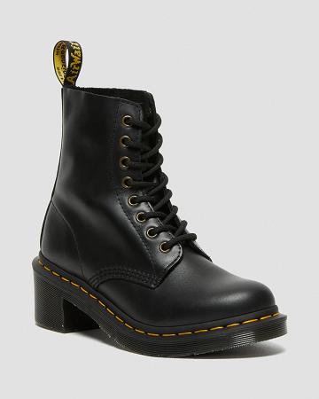 Women's Dr Martens Clemency Leather Heeled Heeled Boots Black | AU 140EBC